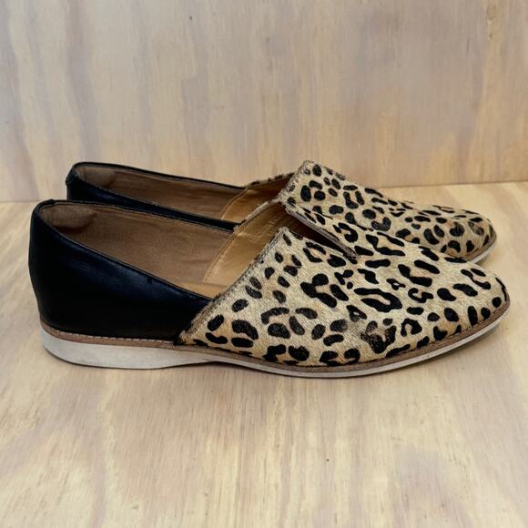 Rollie Madison V Leopard Leather Cow Hair Pointed Toe Flat Womens size 7 - Picture 1 of 9